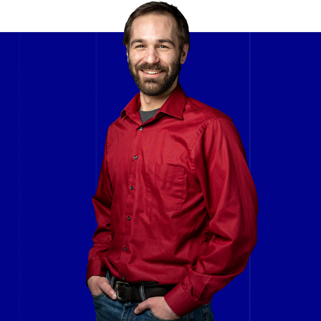 man wearing a red shirt