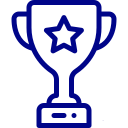 Blue outline of a trophy with a star in the center, symbolizing the excellence of AI in manufacturing.